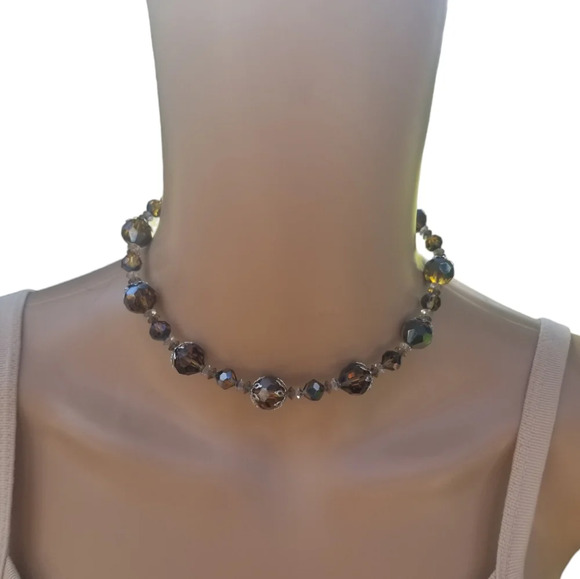 1950S AMBER COLORED AUSTRIAN CRYSTAL CHOKER NECKLACE WITH ORIGINAL TAG - Picture 2 of 7